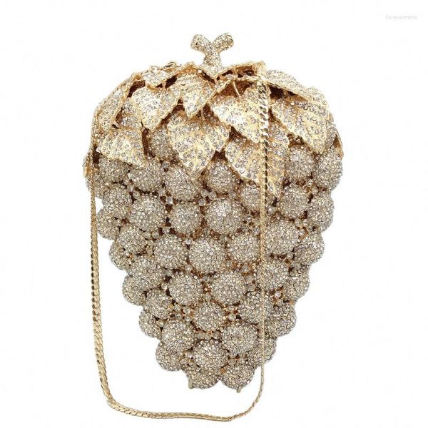 Bolsos de noche, bolso de mano Champange, bolsos nupciales de fiesta de cristal de diamante de lujo, bolso de mujer dorado con diamantes de imitación para mujer