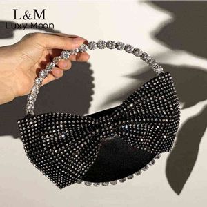 Bolsos de noche Chic Bow Clutch Bag Diamond Circular Evening Bag para mujer Top Handle Crystal Wedding Luxury Monederos y bolsos Black X863h 220318