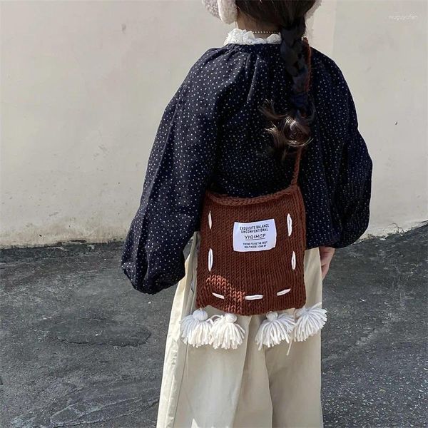 Sacs de soirée enfants pour filles laine gland crochet accessoires rétro sac à bandoulière 2024 à la mode automne hiver