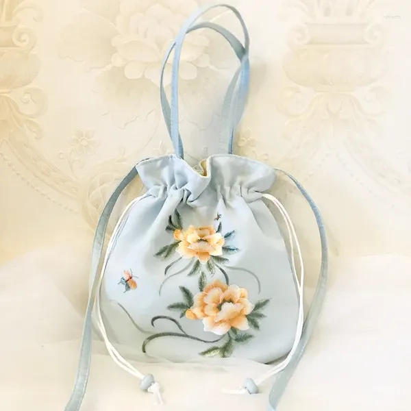 Sacs de soirée Sac à main de la broderie de style chinois pour étudiant étudiant étudiant vintage broder floral godet mini-tissu épaule en tissu