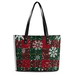 Borse da sera Borse con stampa di neve di Natale Borsa tote con manico superiore di Babbo Natale Borsa a tracolla casual in pelle PU da donna