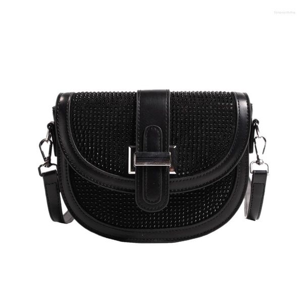 Bolsos de noche Bolso clásico para mujer Tendencia Moda PU Cuero Diamante Insertar Hombro Crossbody Señoras Simple Casual Flap Saddle