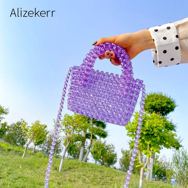 Bolsos de noche Bolso de hombro con cuentas de cristal de color transparente Cuentas hechas a mano Bolso de mano pequeño Bolso de playa transparente para niñas Vacaciones 230411