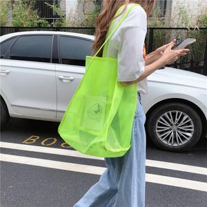 Avondtassen Clear Mesh Schoudertas Women Beach Canvas Winkelen Grote zware roll vouwende handtassen moeder Baby speelgoed Travel Tote