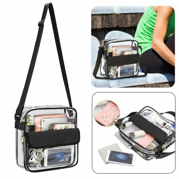 Bolsas de noche Bolsa de asas de plástico transparente Mujeres PVC transparente Impermeable Bolso cruzado Hombro Chica Zip Monedero Estadio Seguridad