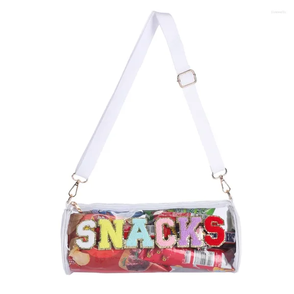 Bolsas de noche Clear PVC Crossbody Mujeres Moda Carta Parches Hombro Maquillaje Bolsa Mujer Caramelo Snack Bolsa Simple Versátil Almacenamiento