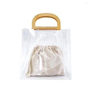 Avondtassen Clear Transparant PVC Handtas Vrouwen Candy Color Beach Tas Jelly Purse Massieve houten handvat Tote handtassen