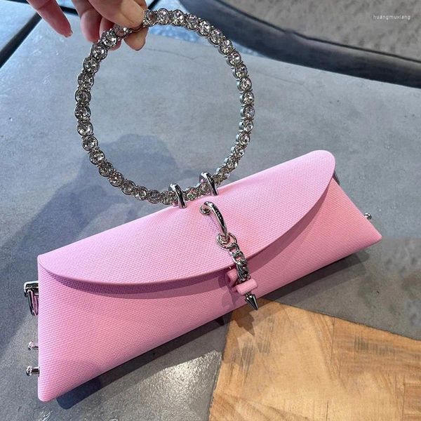 Sacs de soirée Pochette Sac à main de luxe Designer pour femmes 2024 avec chaîne en métal poignée en cuir PU strass sacs à main épaule