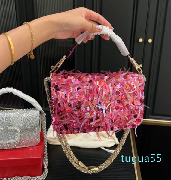 Sacs de soirée Couleur Designer Sac à bandoulière Femmes Classique Mini Pochettes Flap Square Sequin Perle Épaule Sac à main Matériel Chaîne Fourre-tout Sac à main