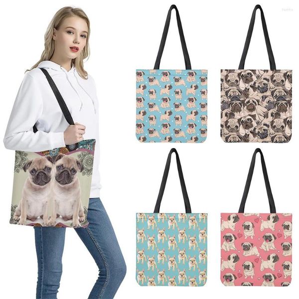 Bolsos de noche Coloranimal Cartoon Pug Print Tote Bag Viaje al aire libre Camping Orchard Alta capacidad Portátil Playa Bolso personalizable