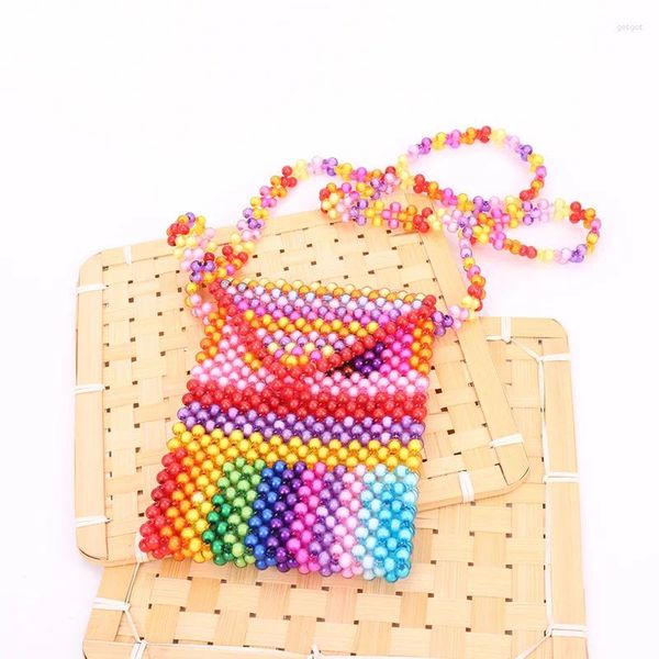 Bolsos de noche Bolso cruzado tejido con cuentas de acrílico de colores Ins de verano Cuentas de gelatina de arco iris Teléfono con tapa hecho a mano Producto personalizado