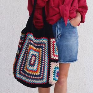 Sacs de soirée coloré grande épaule pour femmes grand-mère carré crochet noir marine abricot boho sacs à main mignon sac à main tissé plage d'été