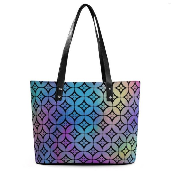 Bolsos de noche Círculos coloridos Bolsos retro Estampado floral abstracto Cinturón Bolso de mano Moderno PU Cuero Hombro Señoras Playa Mano