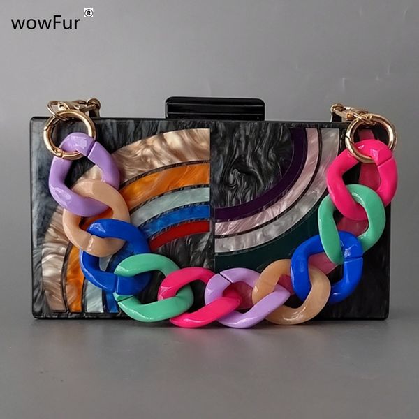 Bolsos de noche Colorido Arco Iris Bolso Retro Resina Mango Fiesta Prom Clutch Monedero Patchwork Caja Carteras Mujeres Acrílico de lujo 230727