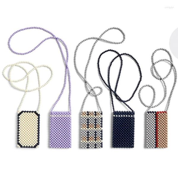 Sacs de soirée coloré épissé rayure dames bandoulière mode personnalisé Simple téléphone portable sac pour femme tissé à la main perlé sac fourre-tout
