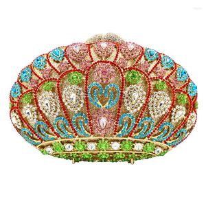 Avondtassen kleurrijke tote voor vrouwen kroon lnlay kristallen koppelingen clutch tas a506