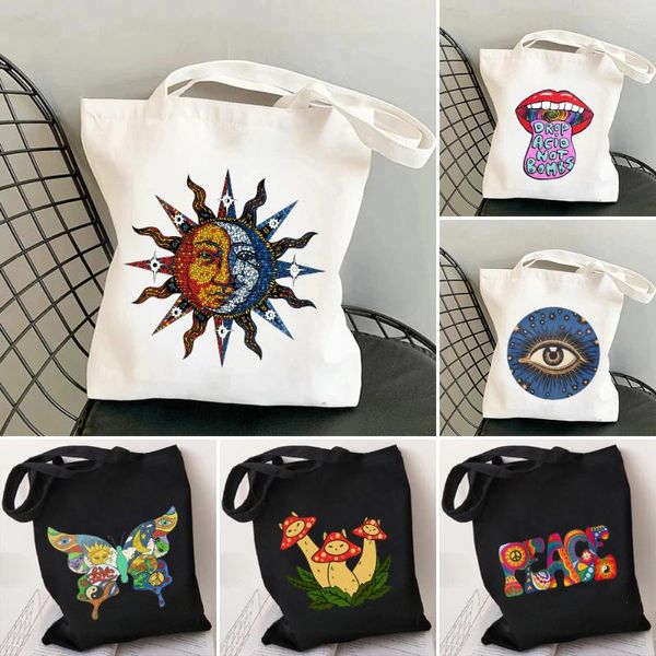 Bolsos de noche Colorido Trippy Art Mujer Lienzo Shopper Bolso de algodón Bolso de compras Bolso de hombro