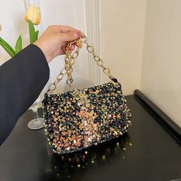 Sacs de soirée Couleur contrastée tout match sequin sac sous les bras femme automne chaîne petit carré mode épaule 231208