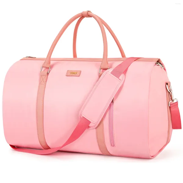 Bolsas de noche bolso de prenda convertible con correa de hombro llevar sobre lona para hombres mujeres 2 en 1 maleta colgante traje de viaje de viaje rosa