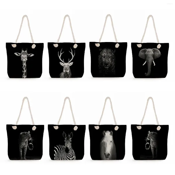 Sacs de soirée Cool Leopard Zebra Shopping haute capacité noire décontractée sac à main animal imprimé sacs à main pour femmes en lin épaule femme
