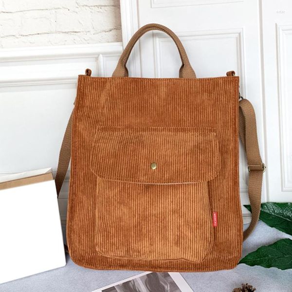 Sacs de soirée Sac à bandoulière en velours côtelé Femmes Vintage Shopping Student Zipper Casual avec poche extérieure