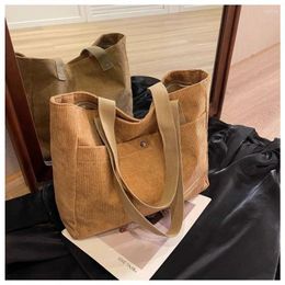 Avondtassen corduroy schouder voor dames 2024 mode Koreaanse grote vintage vrouwelijke handtassen katoenen stoffen shopper dames tas