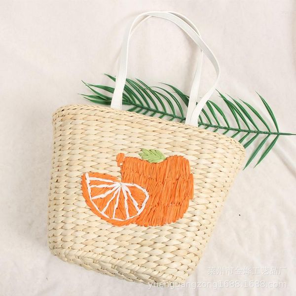 Sacs de soirée tissés en peau de maïs, fruits brodés, Orange, pastèque, herbe, sac à bandoulière, fabricant pour femmes