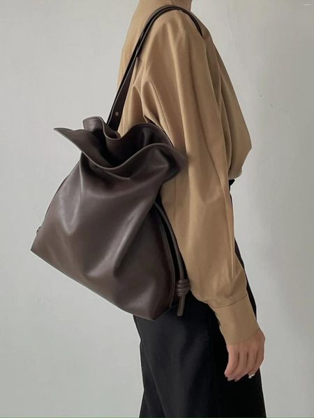 Sacs de soirée Cowhide Cordon Plissé Foo Sac Casual Seau Épaule