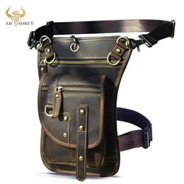 Avondtassen Crazy Horse Leather Design Men Small Messenger Mochila Bag Fashion Belt Belt Fanny Taille Pack Drop Leg Bag Tablet Pouch 2141 230506
