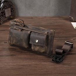 Bolsos de noche Crazy Horse Leather men Casual Fashion Travel Fanny Belt Belt Chest Pack Sling Bag Design Bum Phone Cigarette Case Male 811-29 230726