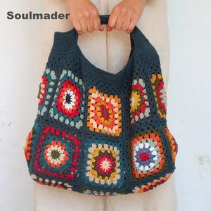 Sacs de soirée Crochet Boho Chic Granny Square Gran Gran Tote Handsbag Beige Blue Market Sac Vintage Style Hippie Summer Beach Bag Wholesale 230811