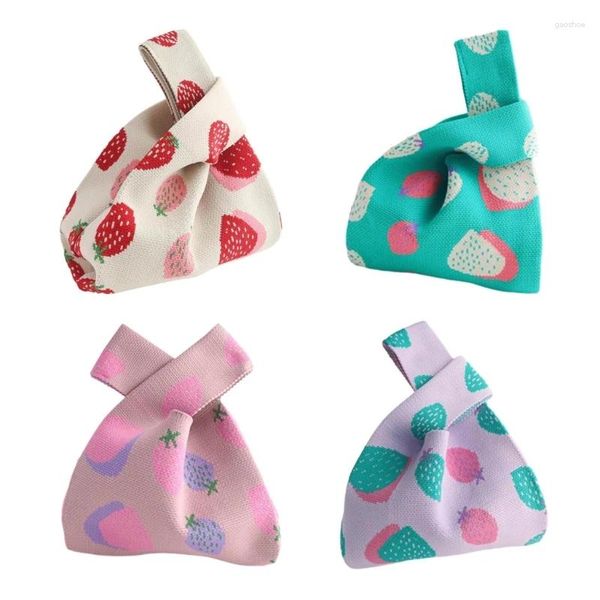 Bolsas de noche Bolsa de asas de ganchillo Playa para mujer Nudo de fresa Muñequera de punto Monedero Monedero Lindo Compras