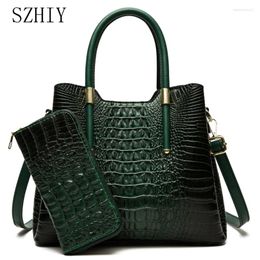 Evening Bags Crocodile Leather Handbag Fashion Women Shoulder Bag Luxury Designer Office 2 Pcs Gift He Torebki Damskie Markowe