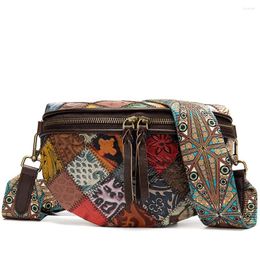 Abendtaschen Umhängetaschen für Damen. Zusammenfassung Retro Flower Stitching Shoulder Female Echtes Rindsleder Messenger LADY Small