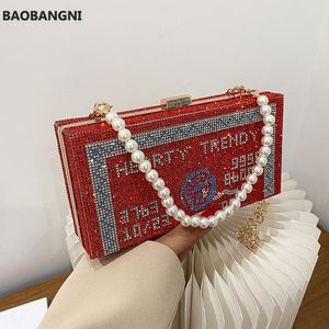 Avondtasjes Crystal Women's Wedding Clutch Bag Luxe Designer Diamond Party Letter Portemonnees en handtassen Chain Shoulder