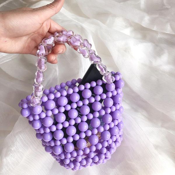 Sacs de soirée Sac de seau personnalisé été poche violet à la main perlé bricolage mode féminine ins tissé coeur poignée sacs à main pour femme