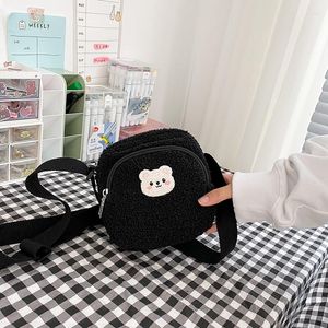 Avondtassen schattig beren afdrukken vrouwen kleine pluche schoudertas lam lammeren like stof crossbody dames doek rits zipper portemonnee mobiele telefoon handtas