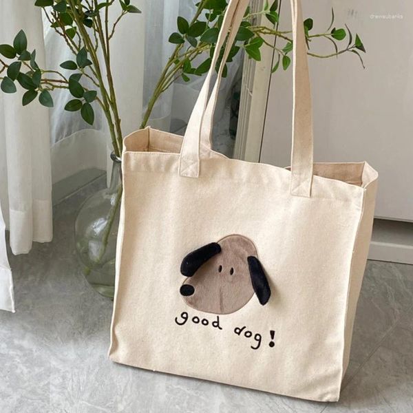 Sacs de soirée Sac à bandoulière en toile pour femmes de dessin animé mignon chiot conception simple filles voyage fourre-tout sacs à main grande capacité femme shopping