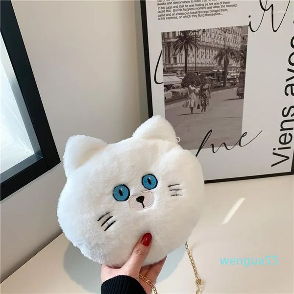 Sacs de soirée mignon chat femmes chaîne Sac à bandoulière doux en peluche Sac à main bandoulière filles porte-monnaie enfants fermeture éclair à la mode Sac A