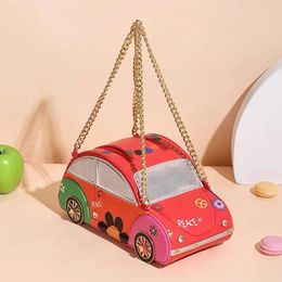 Bolsos de noche Lindo color contrastante Diseño de coche Bolsos de mujer Cadenas creativas Hombro Bolsa de caja divertida Monederos novedosos para niños niñas