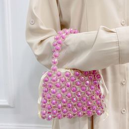 Sacs de soirée Mignon fille rose tissé à la main dames sac en cristal mode fantaisie acrylique perlé sacs à main pour femme été polyvalent sacs pour femmes 230803