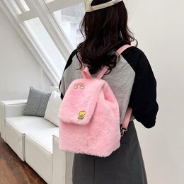Linda mochila de felpa para niñas, estilo extranjero de invierno, mochila escolar de gran capacidad para niños, informal