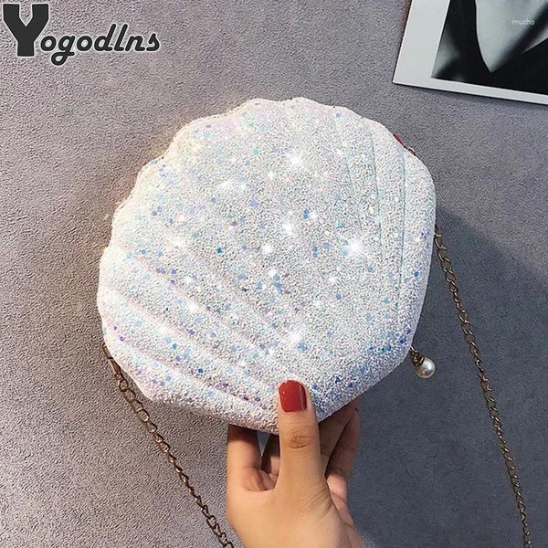 Sacs de soirée mignons paillettes laser petits coquillages Sac à épaule