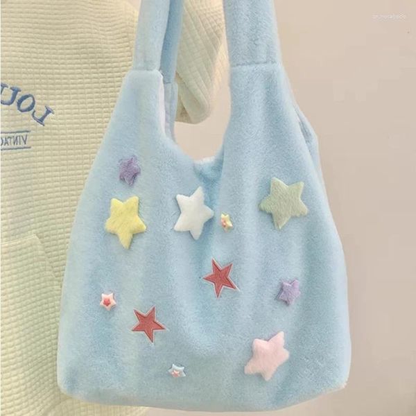 Bolsas de noche Lindo Y2K Estrellas Peluche Damas Tote Dulce Encantador Gran Capacidad Bolsa de Hombro de Mujer Color Sólido Color Falso Piel Bolso Femenino Monedero