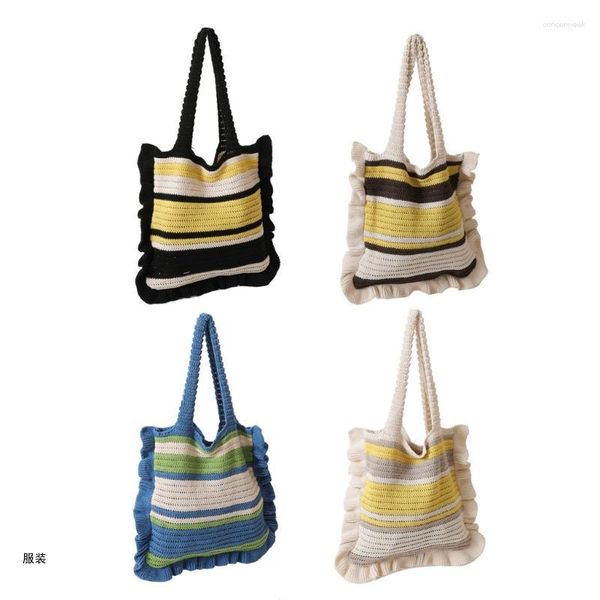 Bolsas de noche D0UD 2023 Bolso de hombro tejido a rayas Moda Crochet tejido para niña Mujer