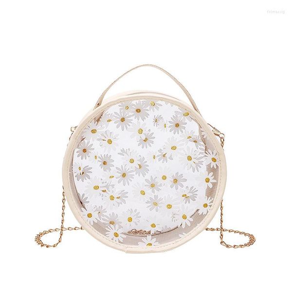 Sacs de soirée motif marguerite sac à bandoulière matériel chaîne sangle couleur Transparent sac à main rond robe d'été accessoires pour femmes filles cadeau