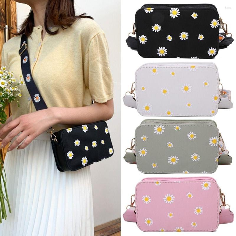Evening Bags Daisy Pattern Shoulder Bag PU Leather Tote Shopping Handbag Zipper Pocket Small Square Classic Elegant Crossbody