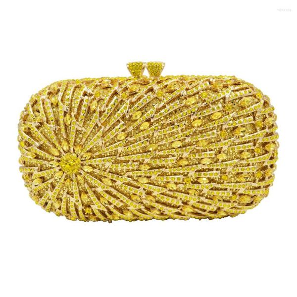 Bolsos de noche Deluxe amarillo limón gris oro rosa cristal fiesta monedero bolso de mano femenino cadena bolsos de mujer SC633