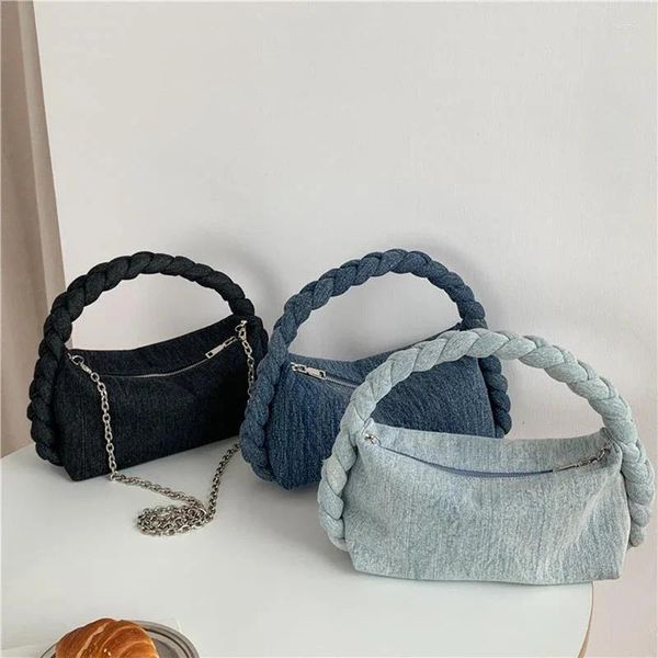 Bolsos de noche Tela de mezclilla Bolsos suaves para mujer Correa de cadena Sólido Hombro Bandolera Moda Lujo Femenino Pequeño Tote Clutch Monedero