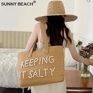 Ontwerpbrief geborduurd stro geweven dameszak handwoven mode Tote Summer Beach